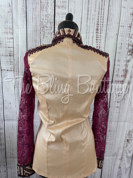 Tan, Berry & Plum Day Shirt Set With Lace Sleeves (M)