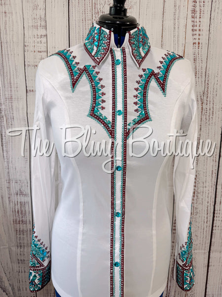 White, Burgundy & Turquoise Day Shirt Set (Medium)