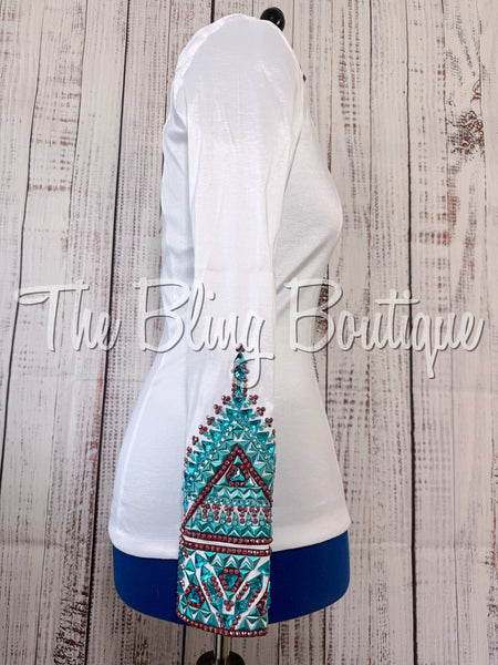 White, Burgundy & Turquoise Day Shirt Set (Medium)