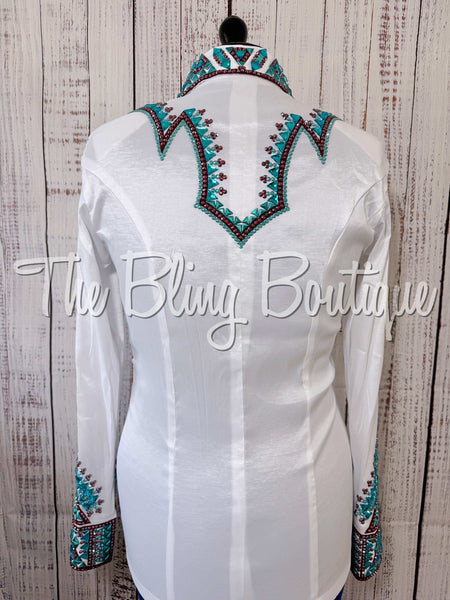 White, Burgundy & Turquoise Day Shirt Set (Medium)