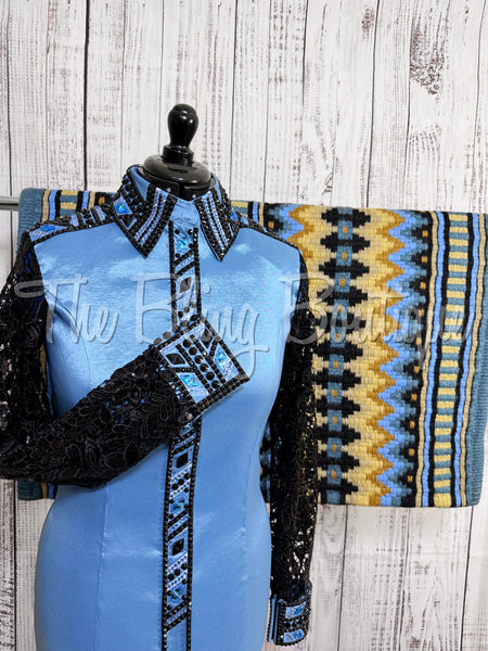 Periwinkle & Black Day Shirt Set With Lace Sleeves (M)
