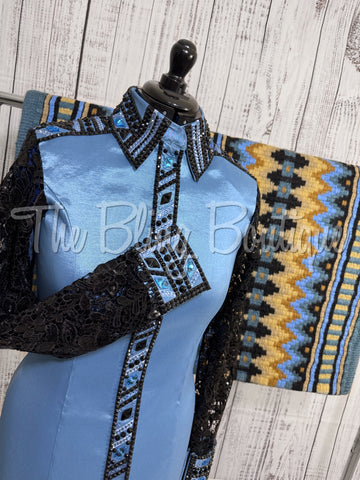 Periwinkle & Black Day Shirt Set With Lace Sleeves (M)