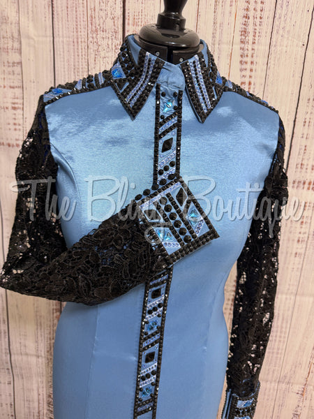 Periwinkle & Black Day Shirt Set With Lace Sleeves (M)
