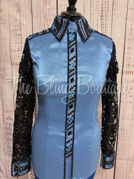 Periwinkle & Black Day Shirt Set With Lace Sleeves (M)