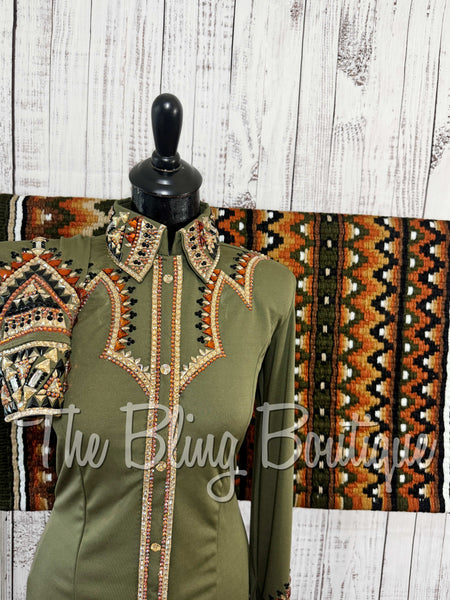 Olive Green, Copper, Tan & Black Day Shirt Set (Small)