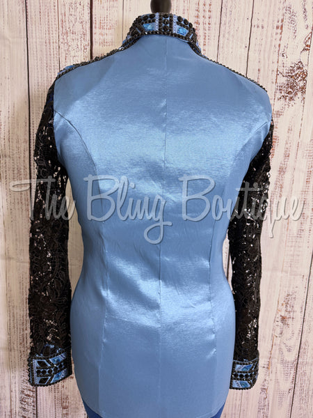Periwinkle & Black Day Shirt Set With Lace Sleeves (M)