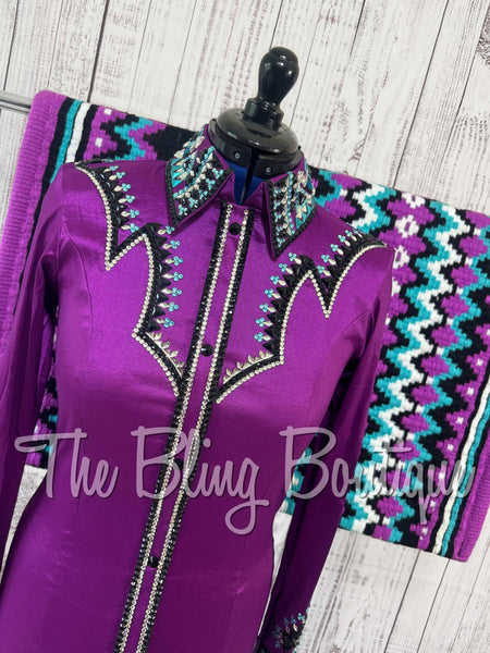 Grape, Turquoise, Black & White Day Shirt Set (Medium)