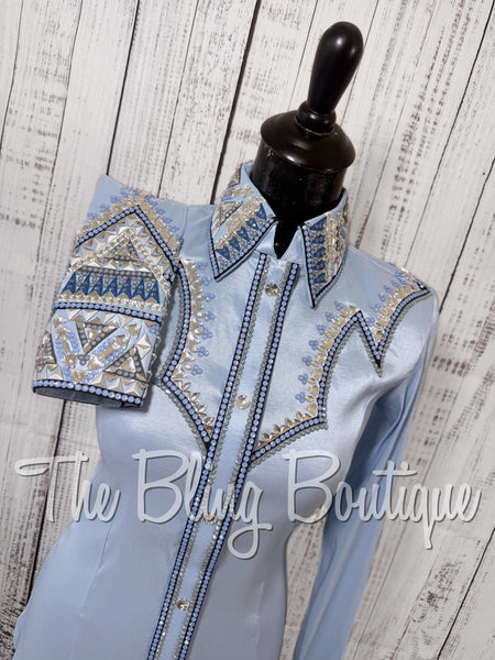 RE-ORDER Ice Blue, Periwinkle, Black & Grey Day Shirt Set (Choose Your Size)