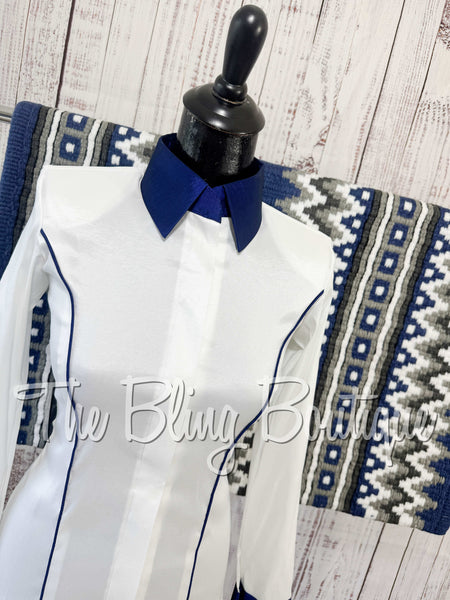 White & Navy Blue Simple Day Shirt Set (XS/S)