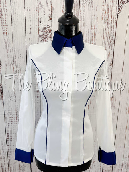 White & Navy Blue Simple Day Shirt Set (XS/S)