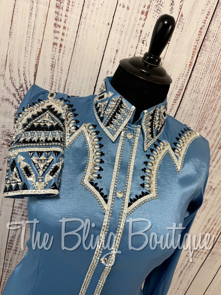 Cornflower Blue, Grey, White & Black Day Shirt Set (XL)