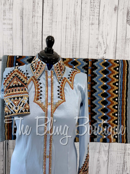 RE-ORDER Ice Blue, Copper, Black & Tan Day Shirt Set (Choose Your Size)
