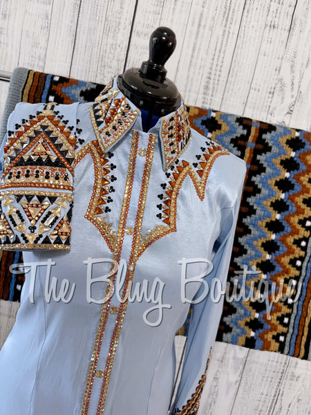 RE-ORDER Ice Blue, Copper, Black & Tan Day Shirt Set (Choose Your Size)