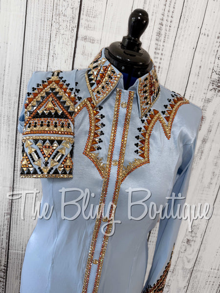 Ice Blue, Copper, Black & Tan Day Shirt Set (Large)