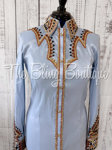 RE-ORDER Ice Blue, Copper, Black & Tan Day Shirt Set (Choose Your Size)