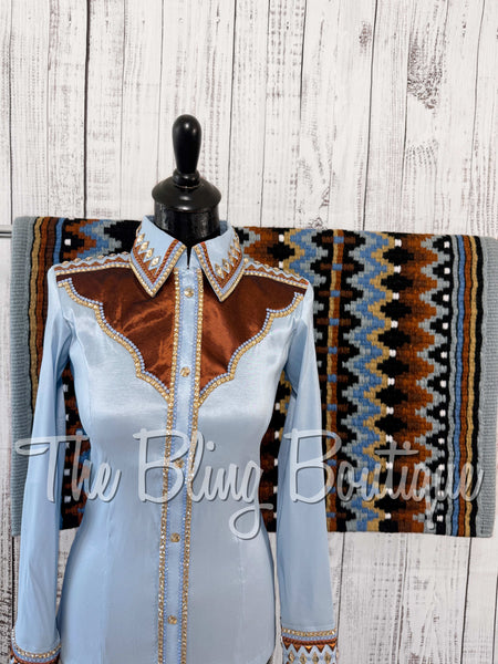 RE-ORDER Ice Blue, Rust & Tan Day Shirt Set (Choose Your Size)