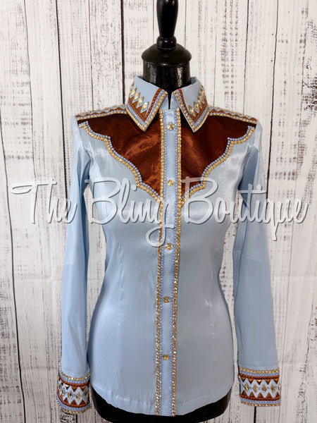 RE-ORDER Ice Blue, Rust & Tan Day Shirt Set (Choose Your Size)