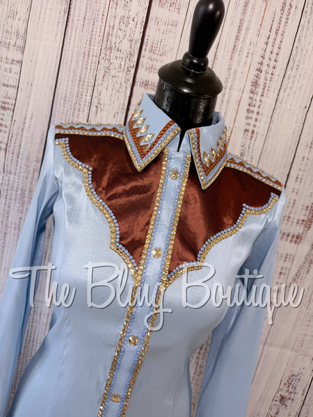 RE-ORDER Ice Blue, Rust & Tan Day Shirt Set (Choose Your Size)