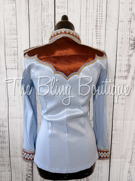 RE-ORDER Ice Blue, Rust & Tan Day Shirt Set (Choose Your Size)