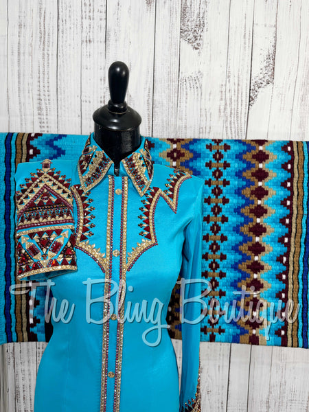 Turquoise, Burgundy & Tan Day Shirt Set (Small)