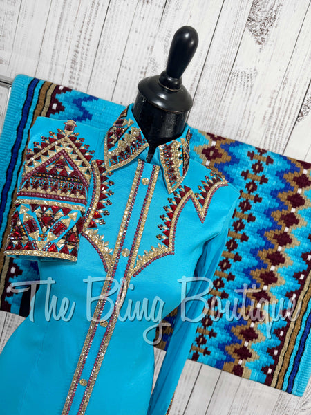 Turquoise, Burgundy & Tan Day Shirt Set (Small)