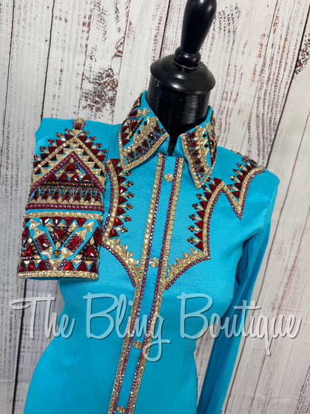 Turquoise, Burgundy & Tan Day Shirt Set (Small)