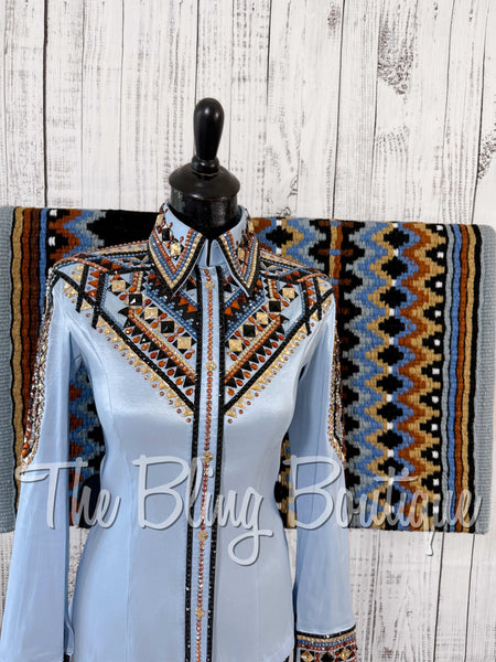 RE-ORDER Ice Blue, Periwinkle, Black, Copper & Tan Day Shirt Set (Choose Your Size)