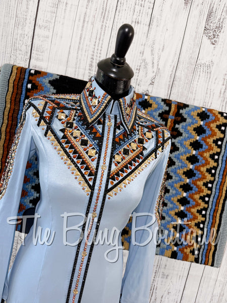 Ice Blue, Periwinkle, Black, Copper & Tan Day Shirt Set (XS/S)