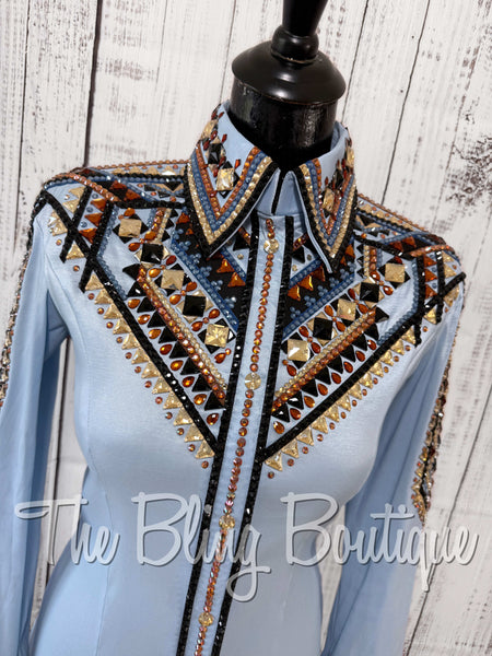 Ice Blue, Periwinkle, Black, Copper & Tan Day Shirt Set (XS/S)