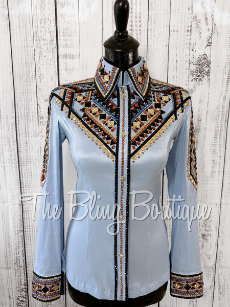RE-ORDER Ice Blue, Periwinkle, Black, Copper & Tan Day Shirt Set (Choose Your Size)