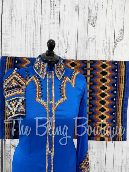 Royal Blue, Copper, Than & Black Day Shirt Set (Medium)