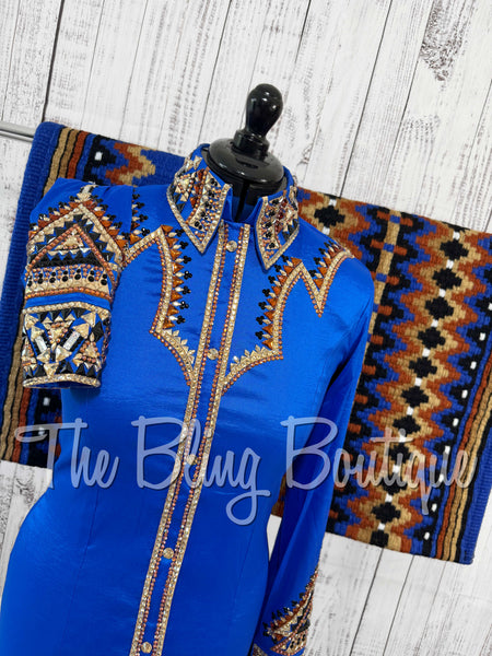 Royal Blue, Copper, Than & Black Day Shirt Set (Medium)