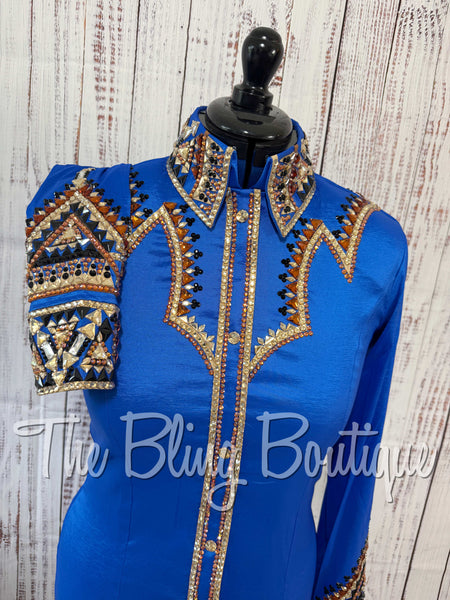 Royal Blue, Copper, Than & Black Day Shirt Set (Medium)