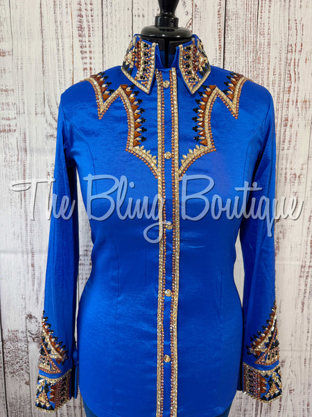 Royal Blue, Copper, Than & Black Day Shirt Set (Medium)