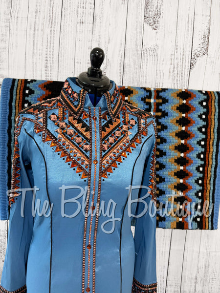 Cornflower Blue, Copper & Black Day Shirt Set (Large)