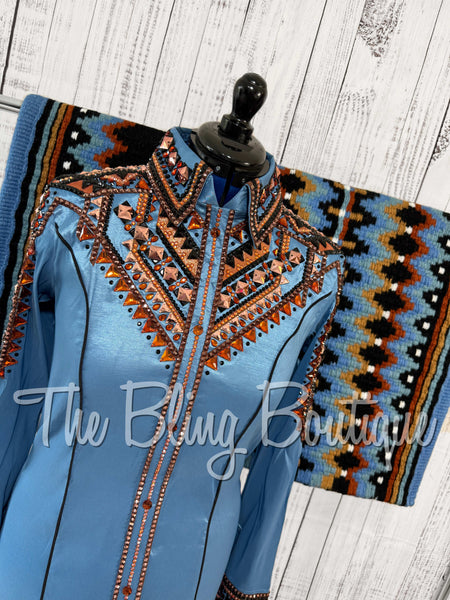 Cornflower Blue, Copper & Black Day Shirt Set (Large)