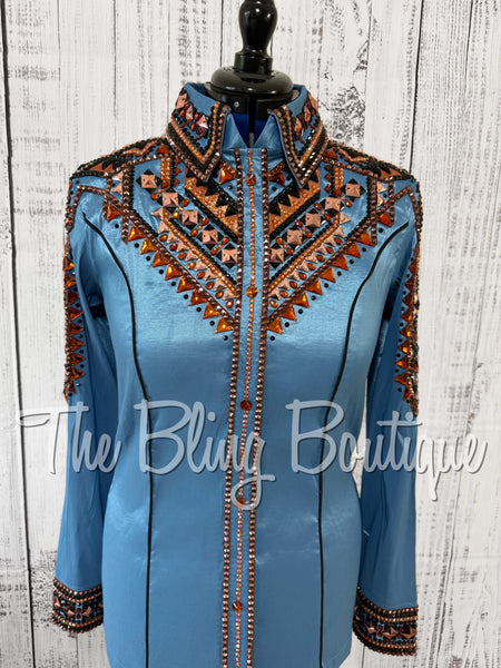 RE-ORDER Cornflower Blue, Black & Copper Day Shirt Set (Choose Your Size)