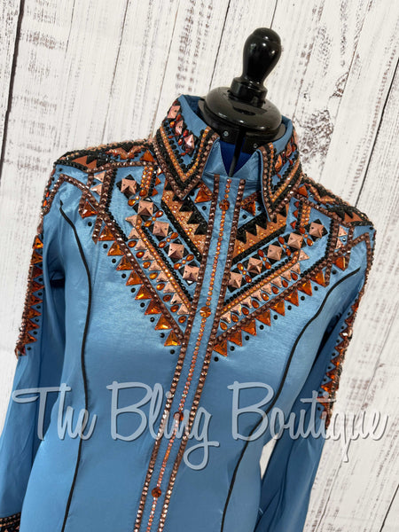RE-ORDER Cornflower Blue, Black & Copper Day Shirt Set (Choose Your Size)