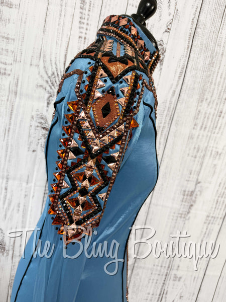 Cornflower Blue, Copper & Black Day Shirt Set (Large)