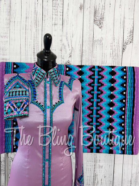 RE-ORDER Lilac & Turquoise Day Shirt Set (Choose Your Size)