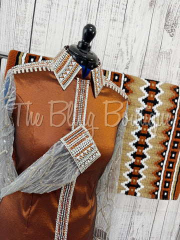 Rust Day Shirt Set With Beaded Lace Sleeves (L)