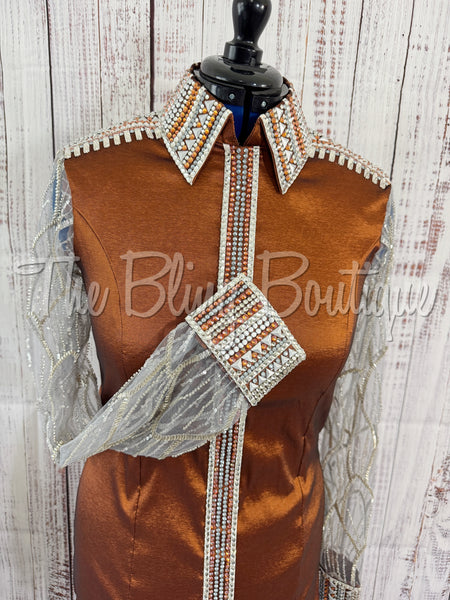 Rust Day Shirt Set With Beaded Lace Sleeves (L)