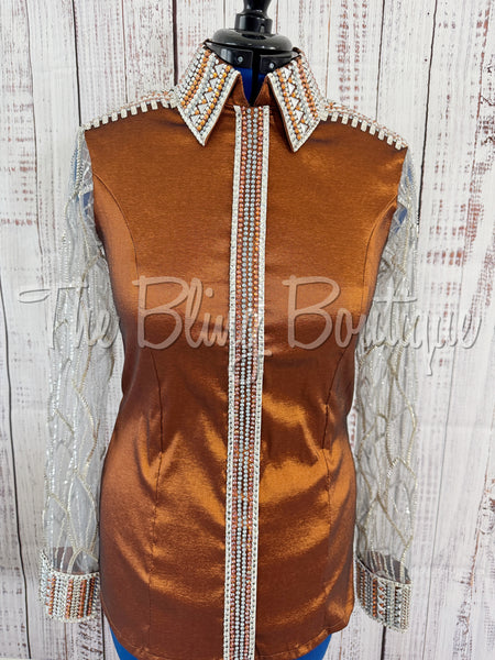 Rust Day Shirt Set With Beaded Lace Sleeves (L)