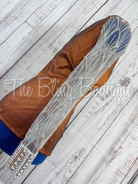Rust Day Shirt Set With Beaded Lace Sleeves (L)