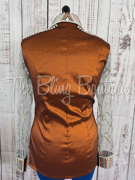 Rust Day Shirt Set With Beaded Lace Sleeves (L)