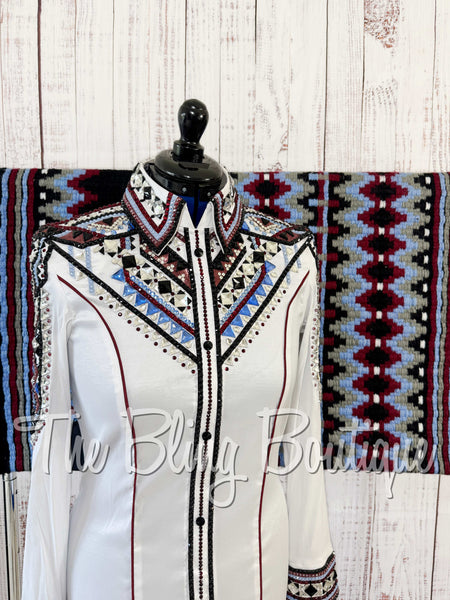 White, Burgundy, Periwinkle & Black Day Shirt Set (Large)