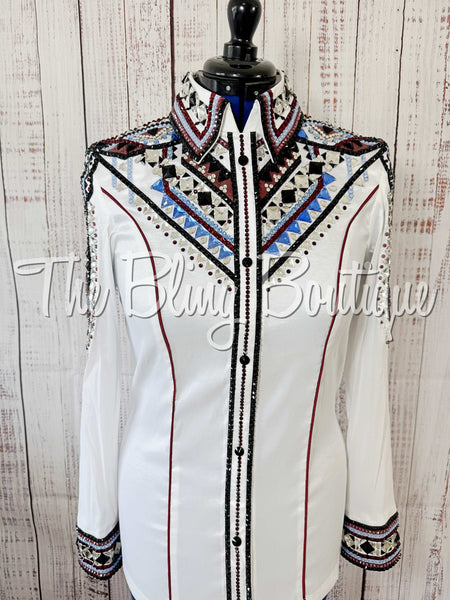 White, Burgundy, Periwinkle & Black Day Shirt Set (Large)