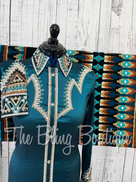 Ocean Teal, Teal, Copper, Tan & Black Day Shirt Set (Medium)