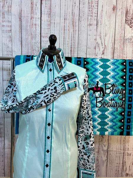 Light Mint & Aqua Day Shirt Set With Sheer Sleeves (XL)