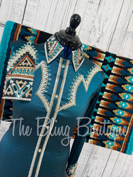 Ocean Teal, Teal, Copper, Tan & Black Day Shirt Set (Medium)